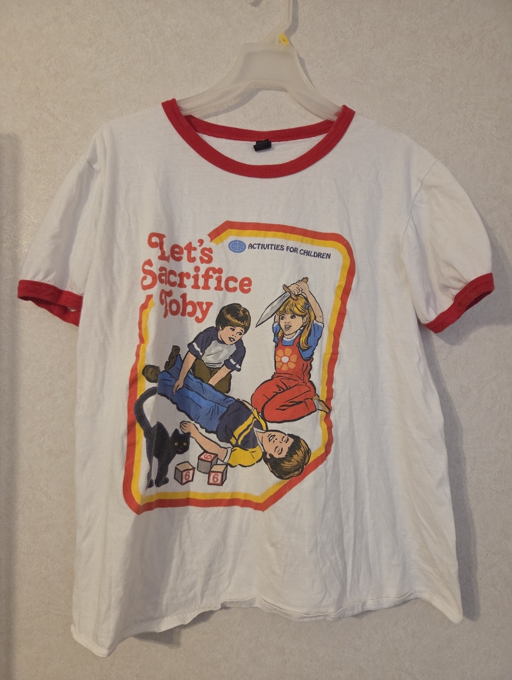 Steven Rhodes White & Red Graphic Tee - Let's Sacrifice Toby
